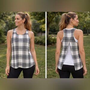 Wilfred Black and Cream Tank Top with Open Back 100% Silk Round Neckline